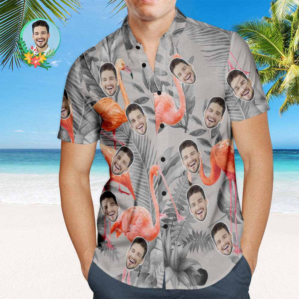 Custom Face Hawaiian Shirt Flamingo Party Personalised Shirt with Your Photo - FaceBoxerUK