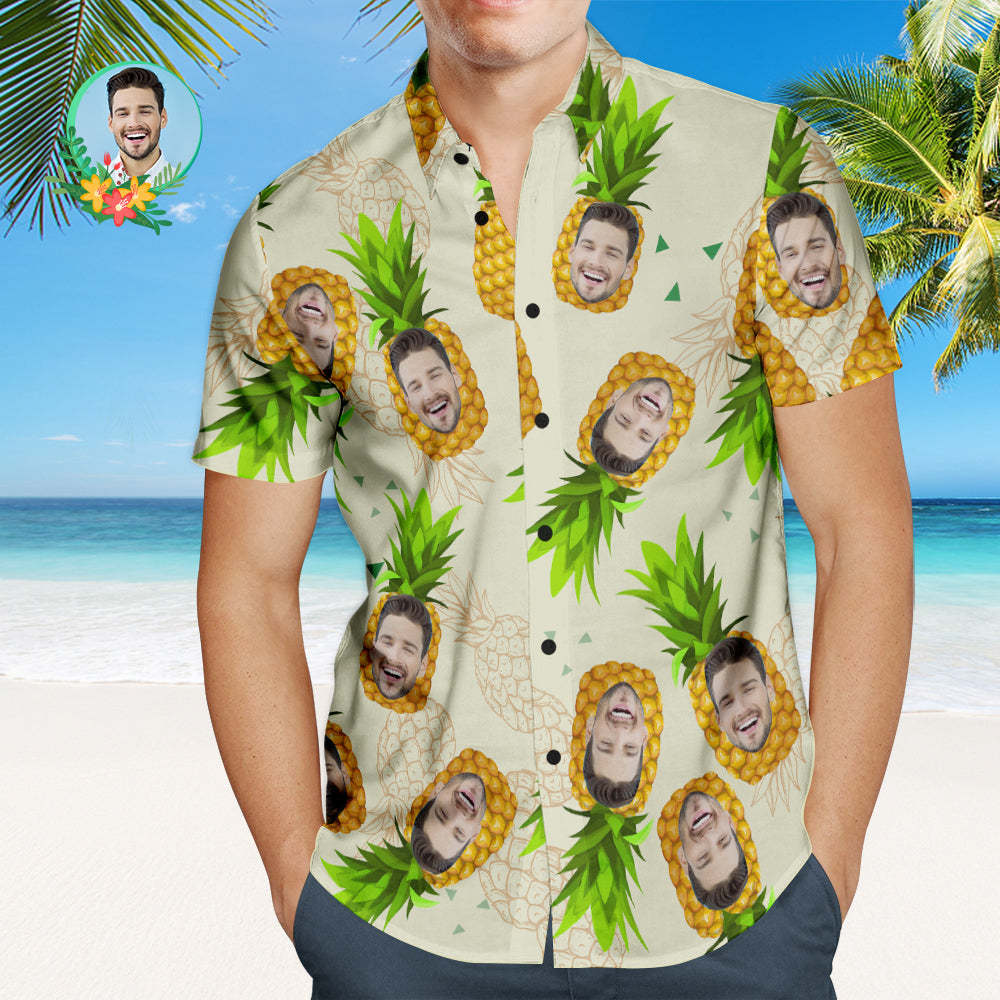 Custom Face Hawaiian Shirt Funny Pineapple Personalised Shirt with Your Photo - FaceBoxerUK