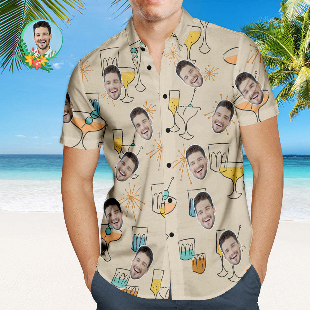Custom Face Hawaiian Shirt Cocktail Party Personalised Shirt with Your Photo - FaceBoxerUK