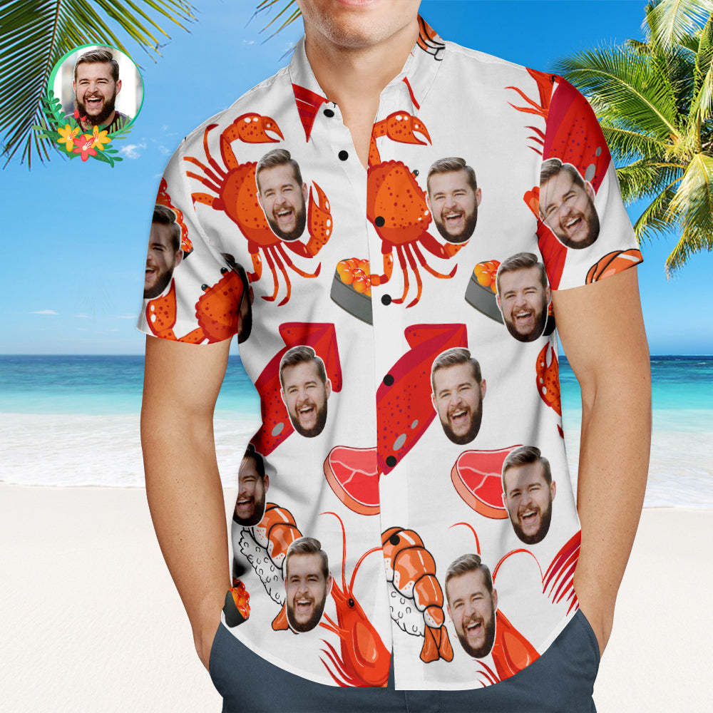 Custom Face Hawaiian Shirt Lobster Sushi Personalised Face Shirt - FaceBoxerUK