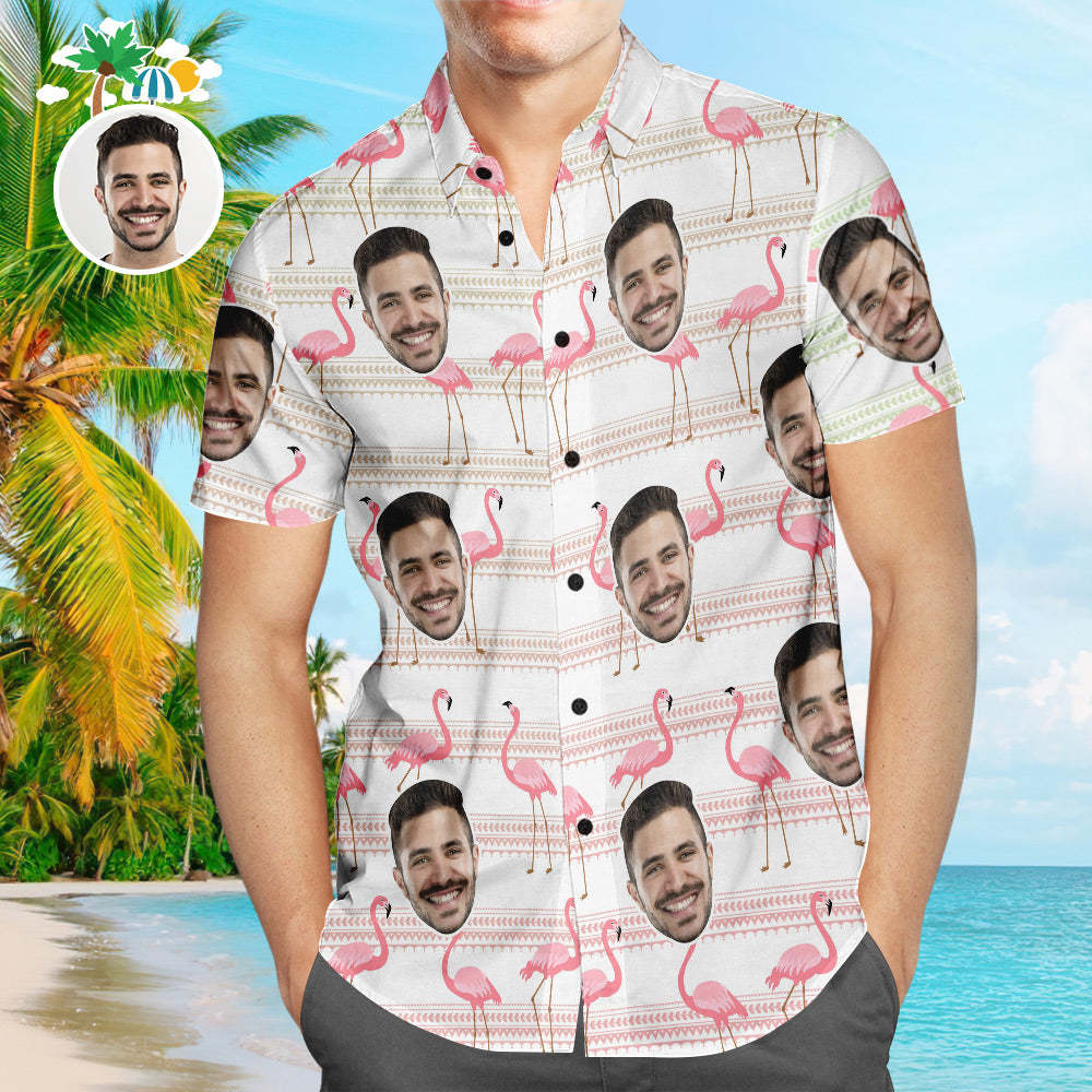Custom Face Hawaiian Shirt Flamingo Paradise Personalised Aloha Beach Shirt For Men - FaceBoxerUK
