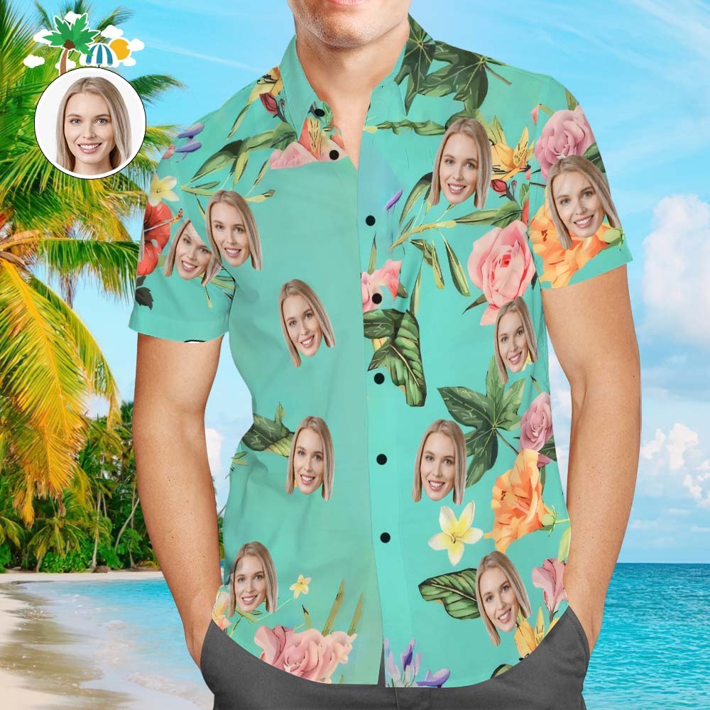Custom Face Hawaiian Style Shirt Flowers Family Matching