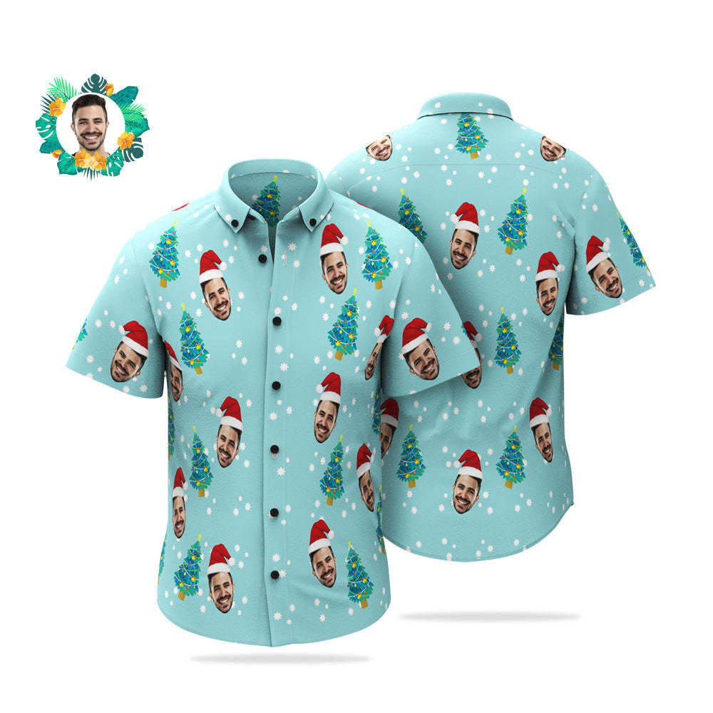 Custom Face Christmas Tree Hawaiian Shirts Personalised Photo Shirts Gift For Men - FaceBoxerUK