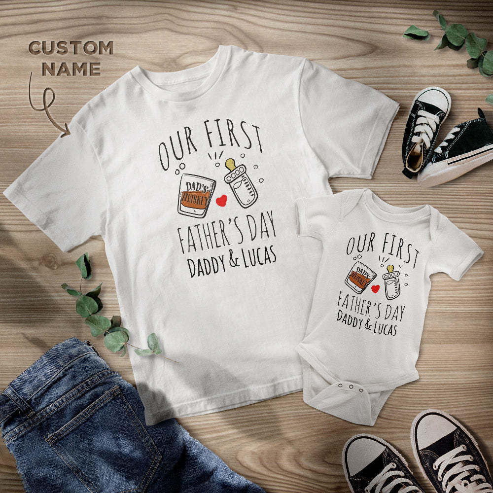 Personalised Name Shirt Custom Gift For Dad Beer And Love Shirt Our First Father's Day Daddy And Baby Matching Outfits