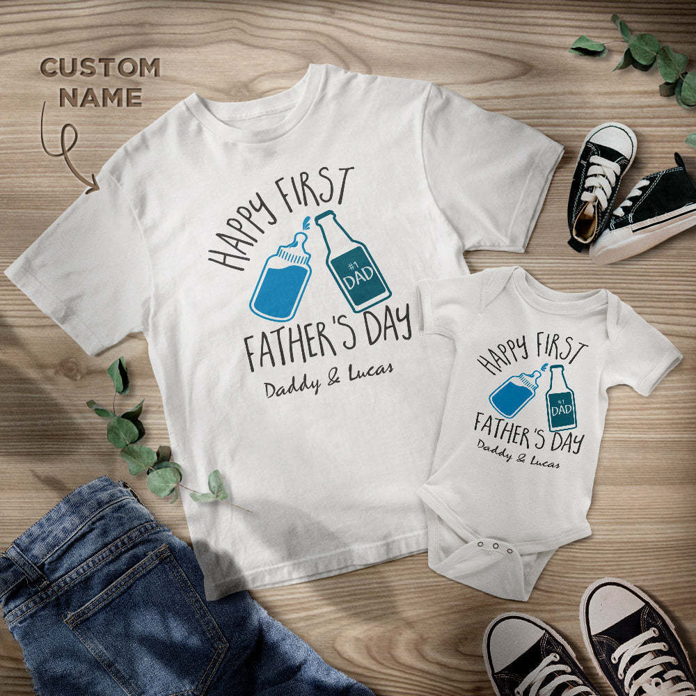 Custom Name Shirt Personalised Daddy And Baby Matching Outfits Happy First Father's Day Gift