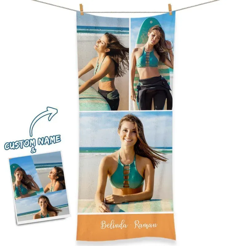 Engraved Photo Beach Towel Gift for Girlfriend - FaceBoxerUK