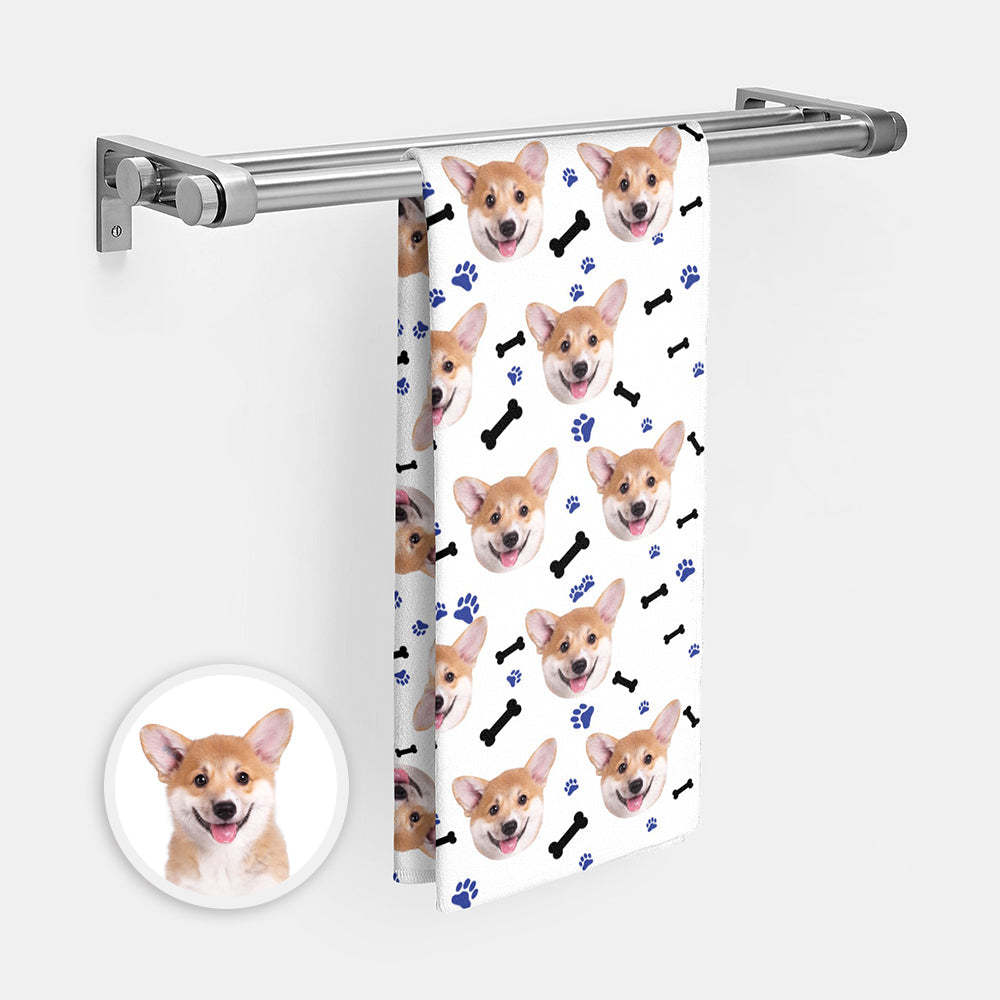 Custom Dog Faces Paw and Bone Beach Towel Personalized Photo Beach Towel Funny Gift - FaceBoxerUK