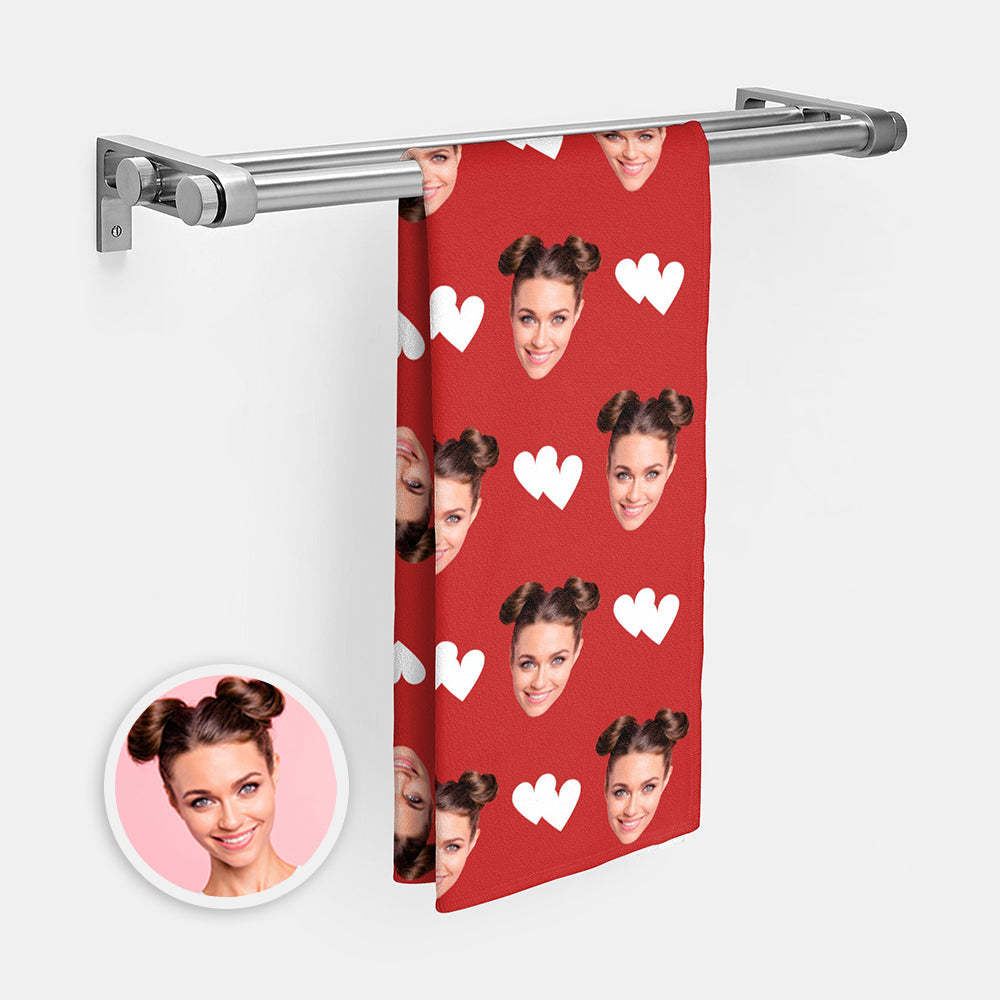 Custom Faces Love Heart Beach Towel Personalized Photo Beach Towel Funny Gift - FaceBoxerUK