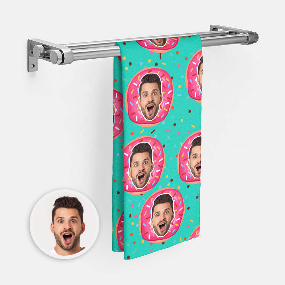 Custom Faces Doughnut Beach Towel Personalized Photo Beach Towel Funny Gift - FaceBoxerUK