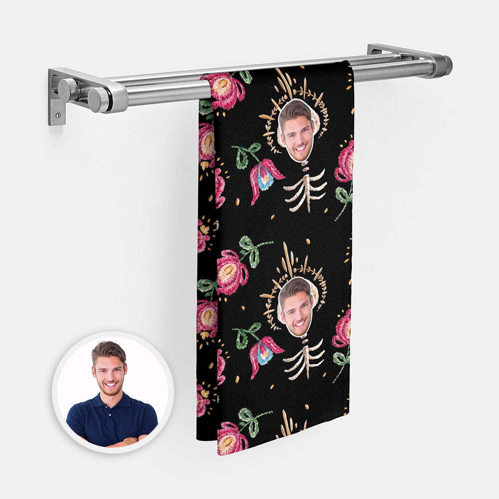 Custom Face Bone Flowers Beach Towel Personalized Photo Beach Towel Funny Gift - FaceBoxerUK