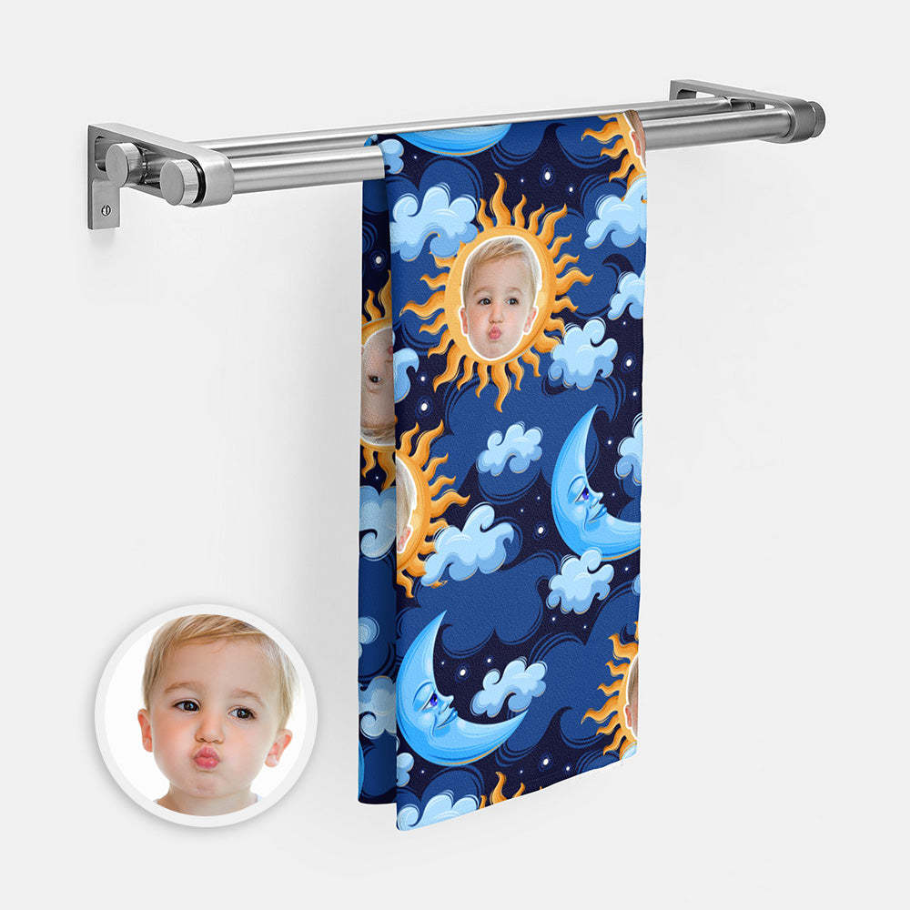 Custom Face Blue Moon Beach Towel Personalized Photo Beach Towel Funny Gift - FaceBoxerUK