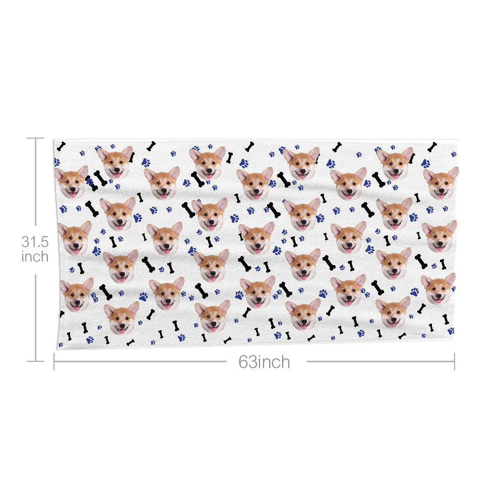 Custom Dog Faces Paw and Bone Beach Towel Personalized Photo Beach Towel Funny Gift - FaceBoxerUK
