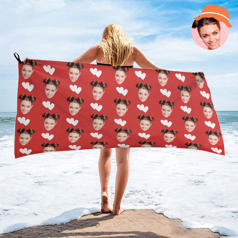 Custom Faces Love Heart Beach Towel Personalized Photo Beach Towel Funny Gift - FaceBoxerUK