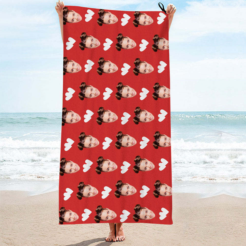 Custom Faces Love Heart Beach Towel Personalized Photo Beach Towel Funny Gift - FaceBoxerUK