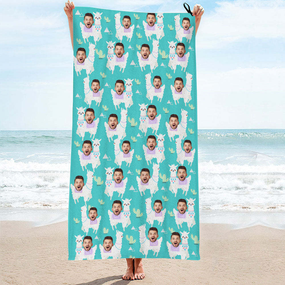Custom Faces Sheep Beach Towel Personalized Photo Beach Towel Funny Gift - FaceBoxerUK