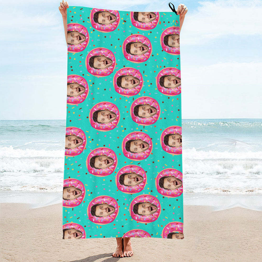 Custom Faces Doughnut Beach Towel Personalized Photo Beach Towel Funny Gift - FaceBoxerUK