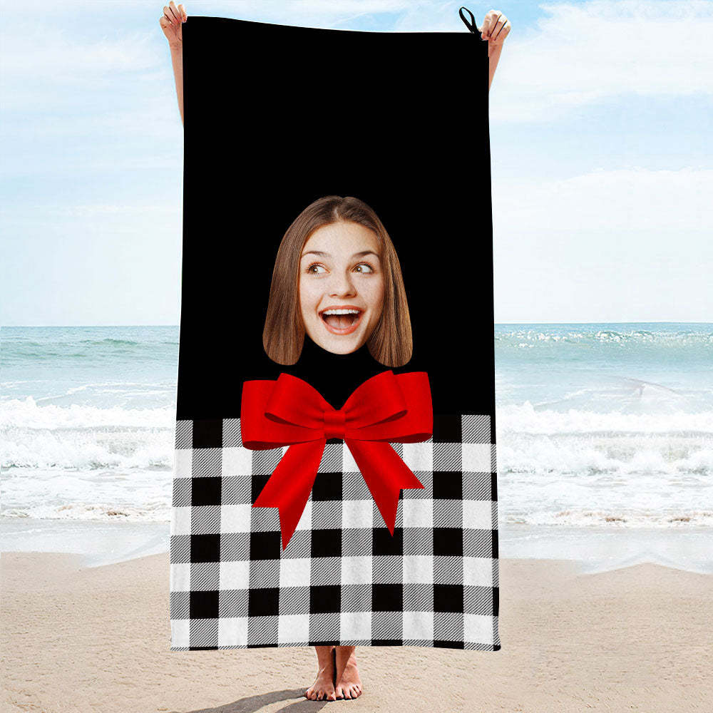 Custom Face Bow Beach Towel Personalized Photo Beach Towel Funny Gift - FaceBoxerUK