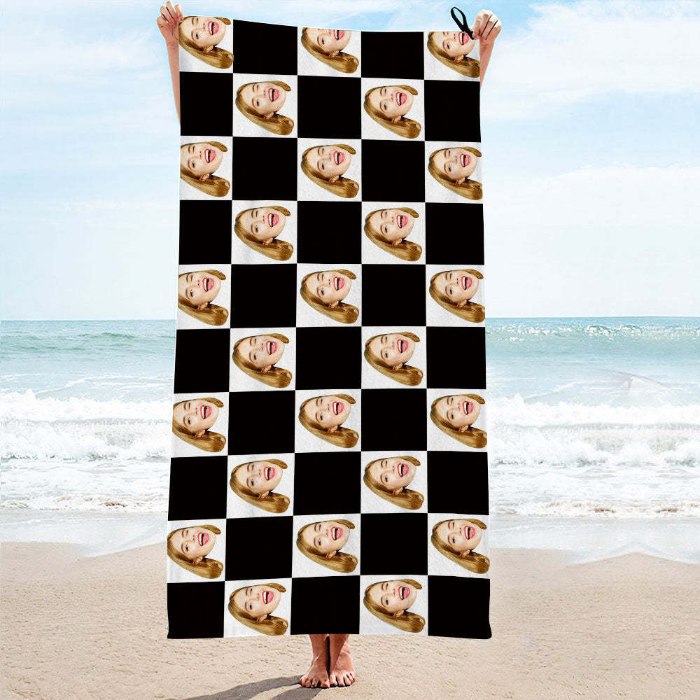 Custom Face Chess board Beach Towel Personalized Photo Beach Towel Funny Gift - FaceBoxerUK
