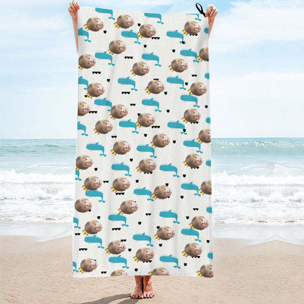 Custom Face Whales Beach Towel Personalized Photo Beach Towel Funny Gift - FaceBoxerUK