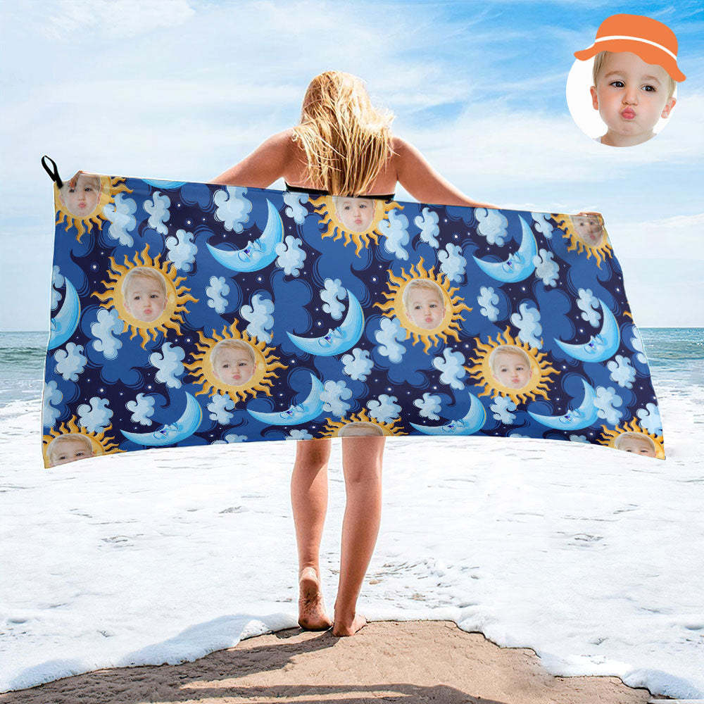 Custom Face Blue Moon Beach Towel Personalized Photo Beach Towel Funny Gift - FaceBoxerUK