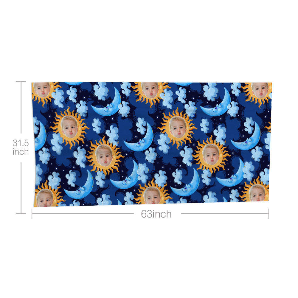 Custom Face Blue Moon Beach Towel Personalized Photo Beach Towel Funny Gift - FaceBoxerUK