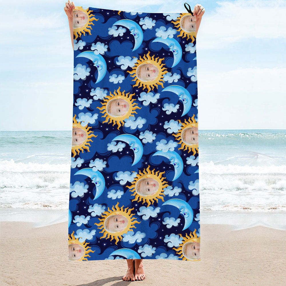 Custom Face Blue Moon Beach Towel Personalized Photo Beach Towel Funny Gift - FaceBoxerUK