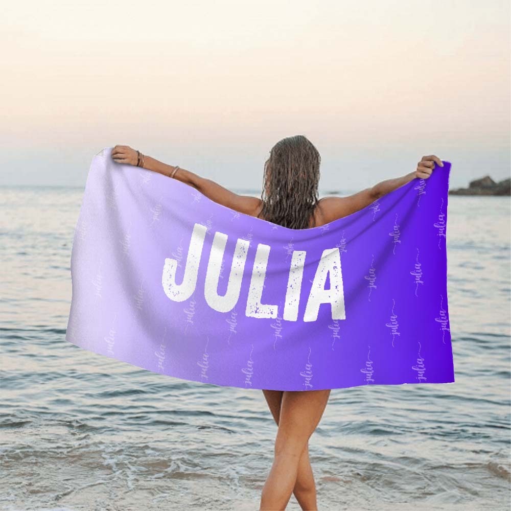 Custom Purple Beach Towel Personalized Photo Beach Towel Special Gift - FaceBoxerUK