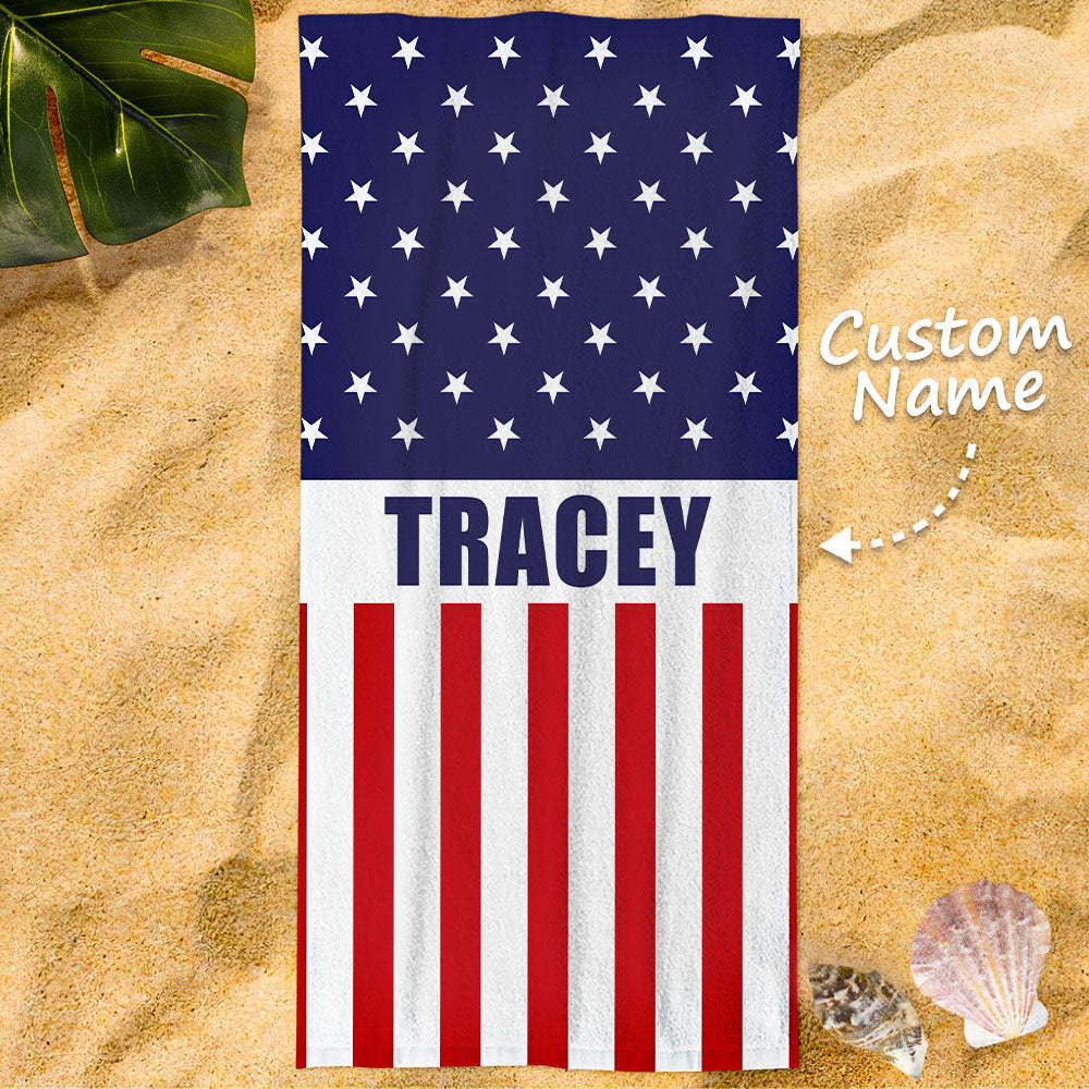 Personalized Bath Beach Towel Custom Name Flag Pentagram Beach Towel Gift for Family - FaceBoxerUK