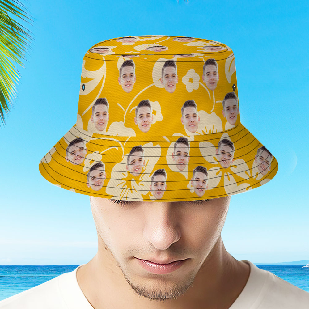 Personalised Face Hat Tropical Flower Print Hawaiian Fisherman Hat Bucket Hat