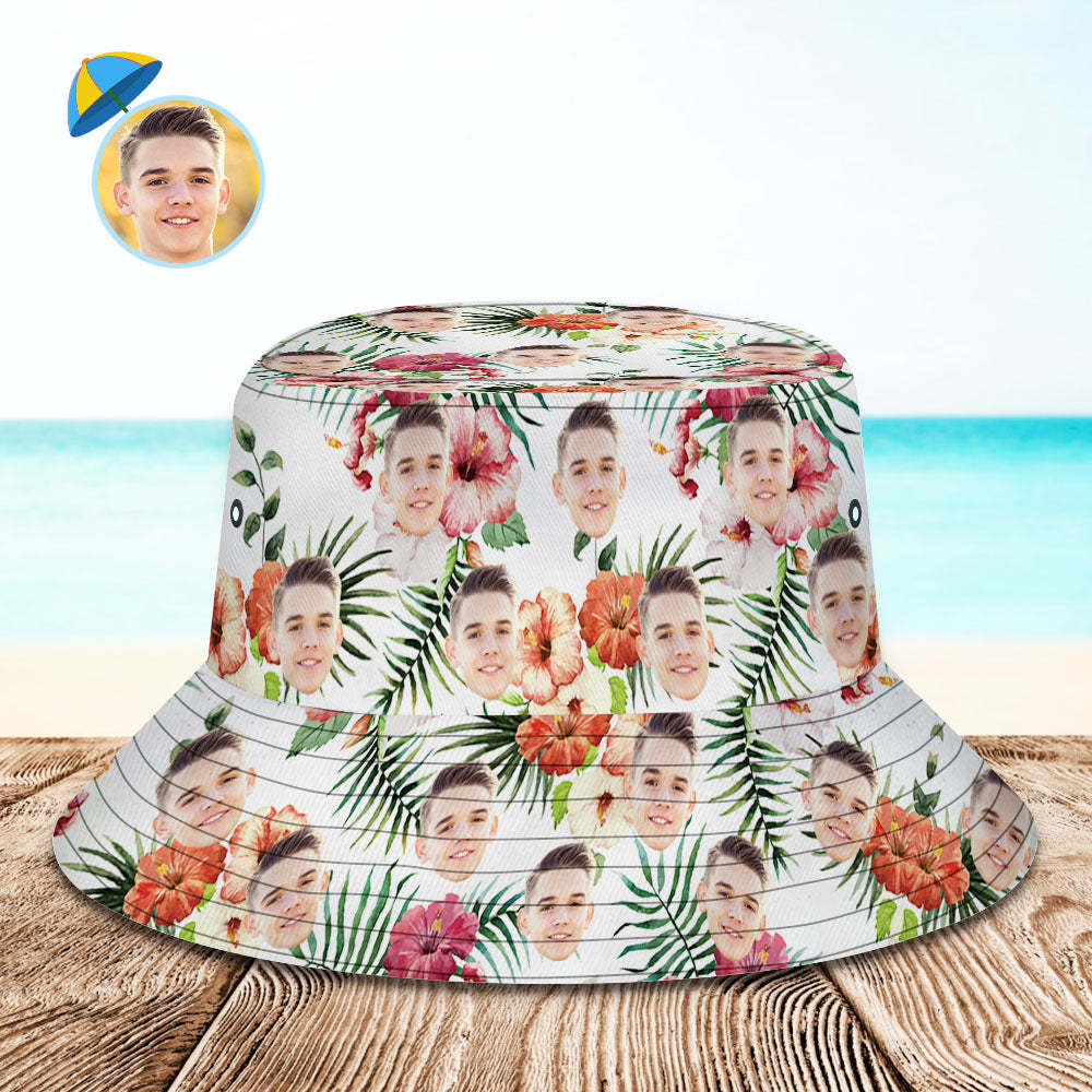 Personalised Photo All Over Print Tropical Flower Print Hawaiian Fisherman Hat Bucket Hat