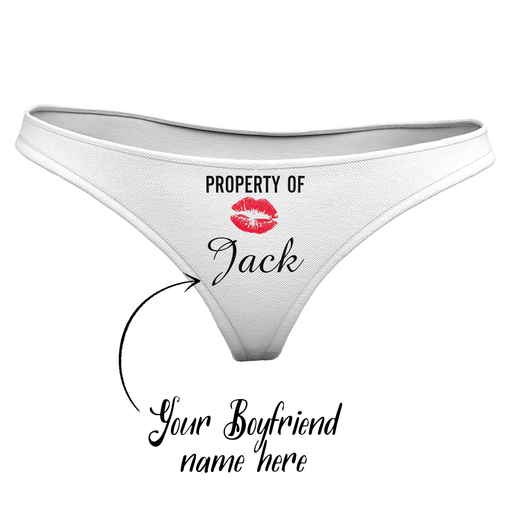 Women's Plain Custom Name Property of Thong Panty - Kiss