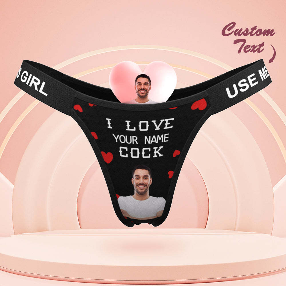 Custom Face Panties Love Your Cock Personalized Waistband Engraved Thong Gift for Her - FaceBoxerUK