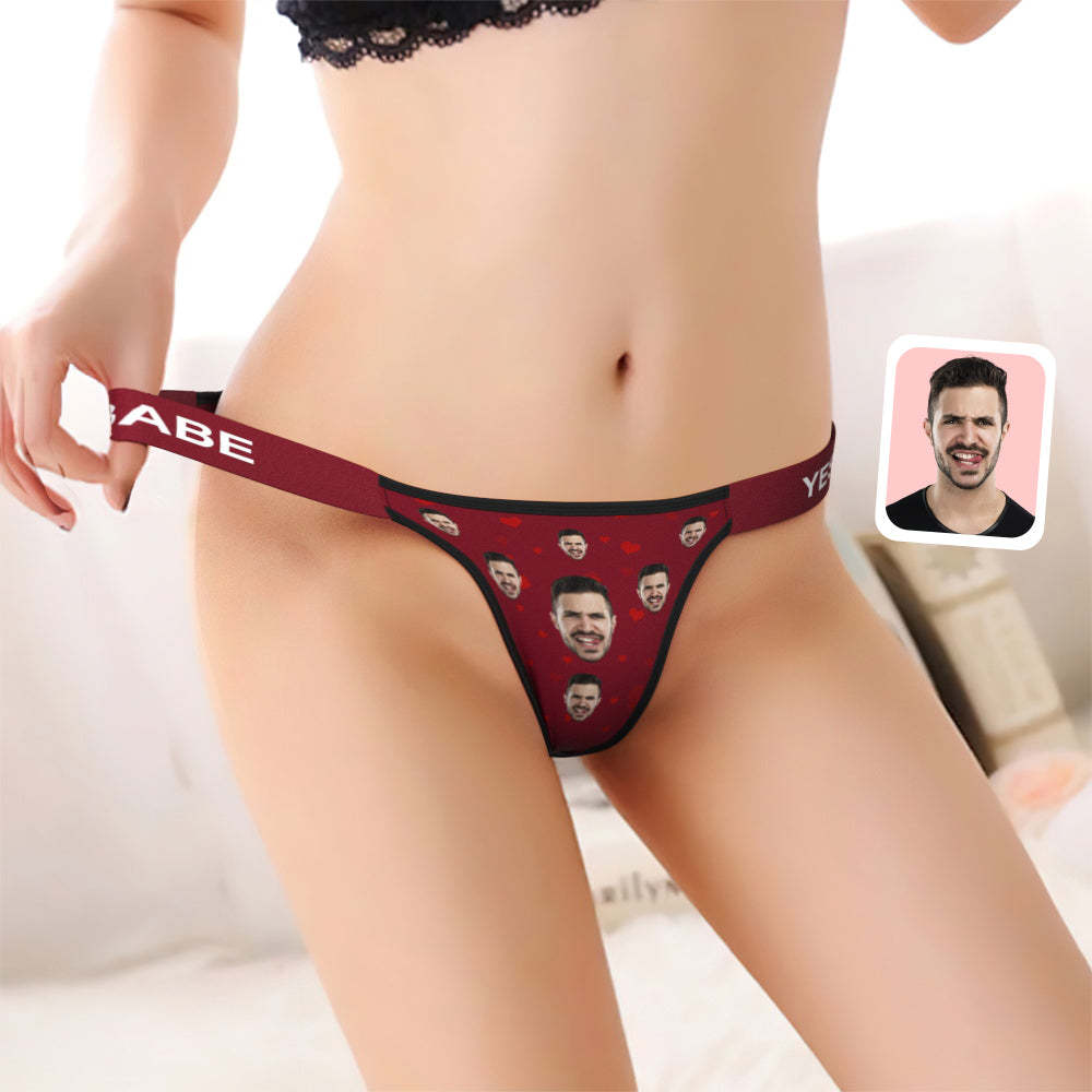 Custom Face Panties Full of Love Hearts Personalized Waistband Engraved Thong Gift for Her - FaceBoxerUK