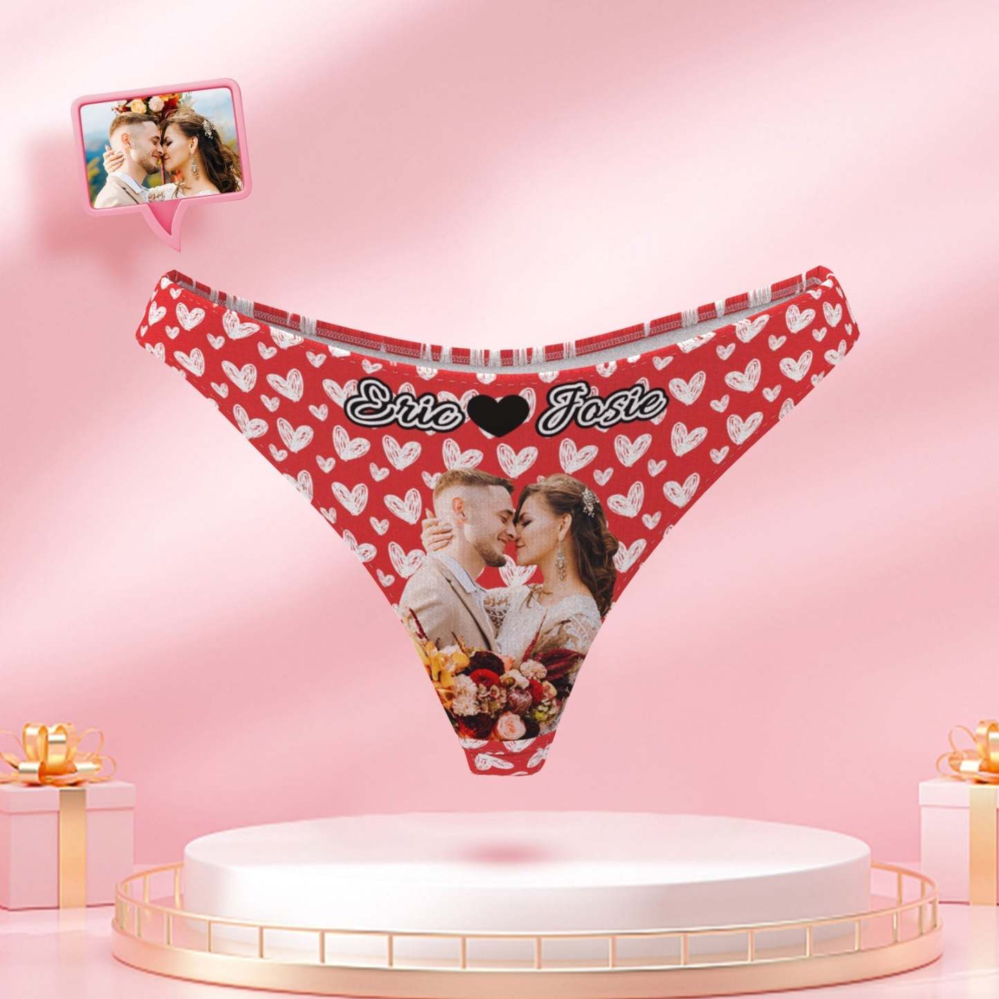 Custom Photo and Name Women Panties Personalized Heart Picture Thongs Underwear Gift For Her - FaceBoxerUK