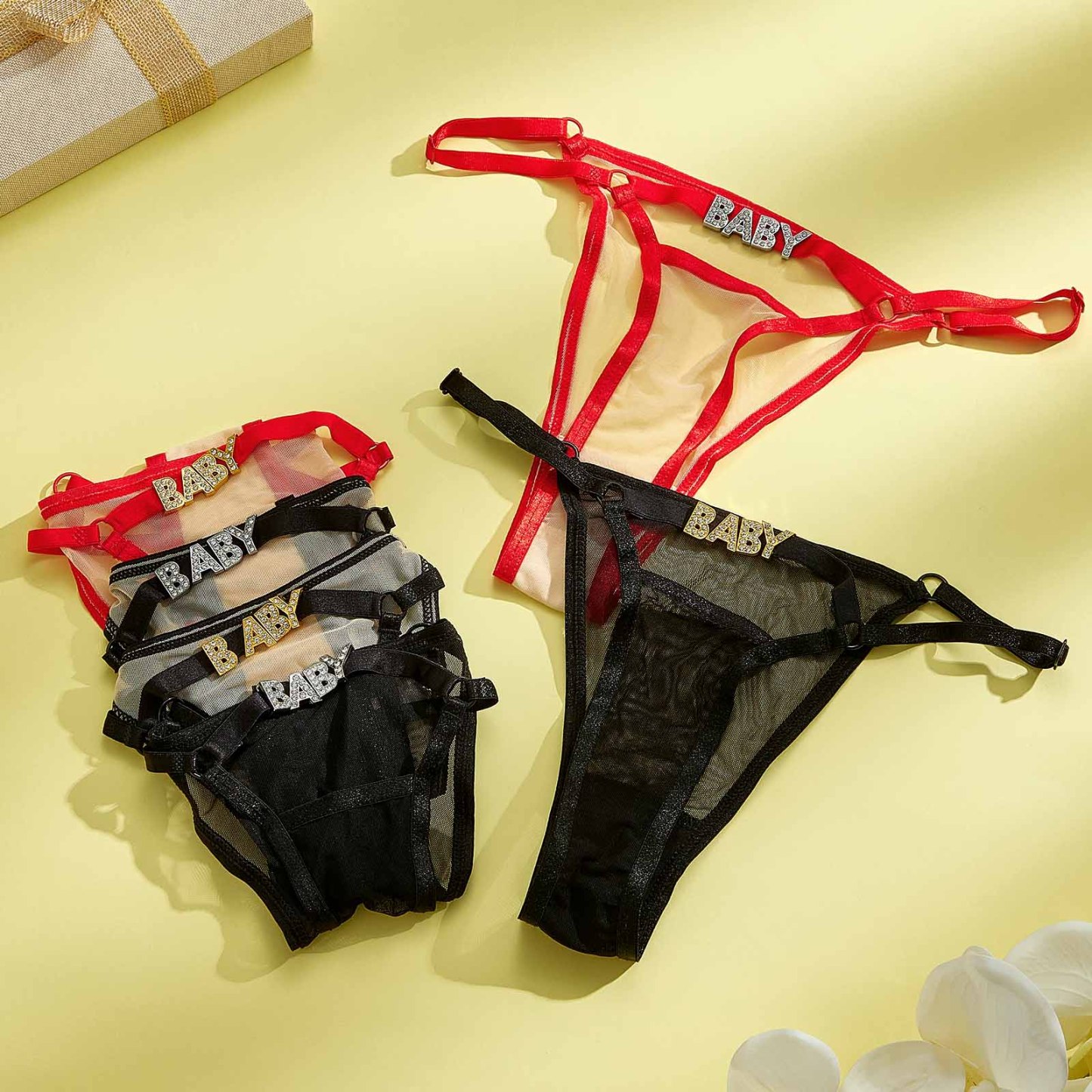 Custom Rhinestone Alphabet Thong Sexy Temptation Thong - FaceBoxerUK