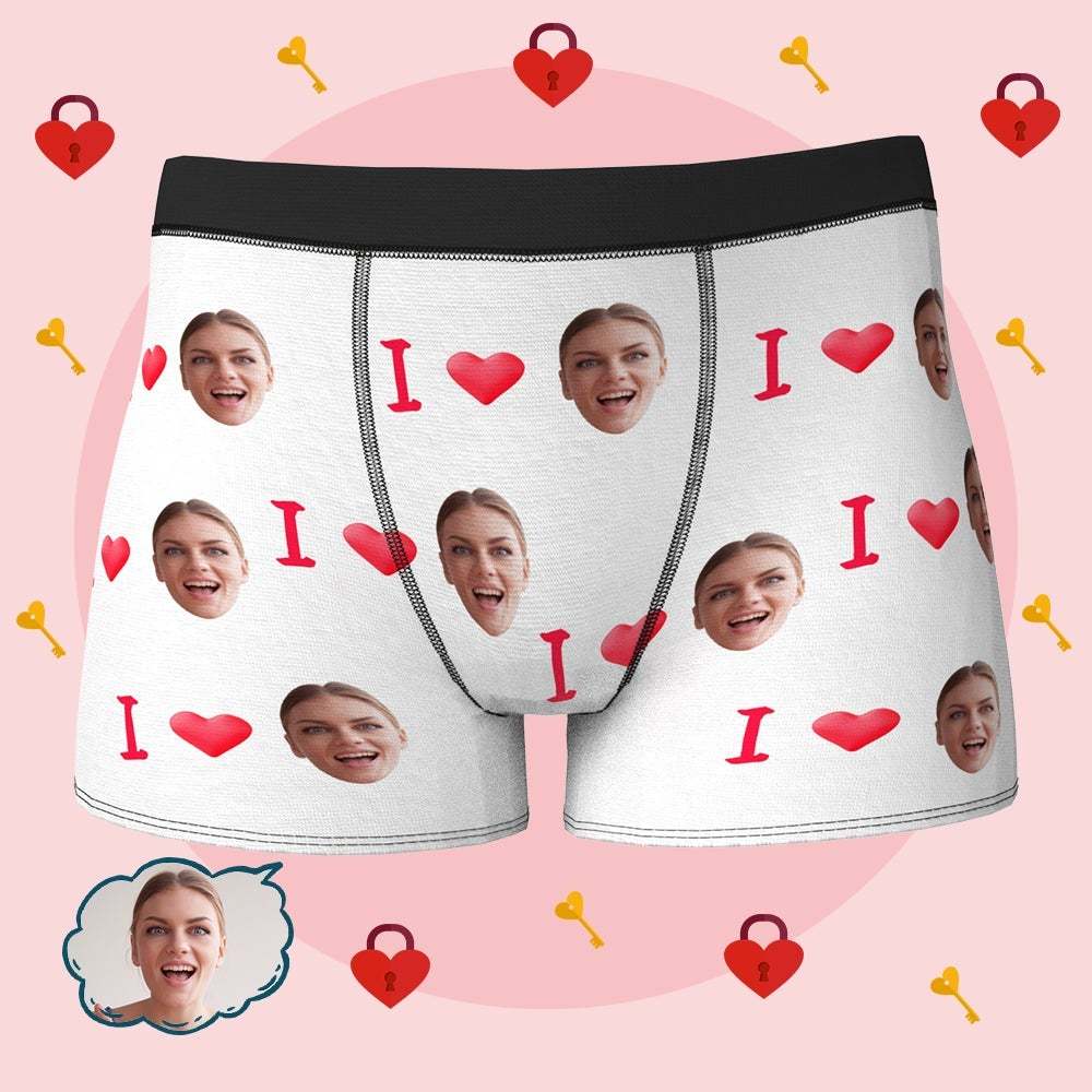Custom I Love Your Face Boxer Briefs Valentine's Day Gift for Him
