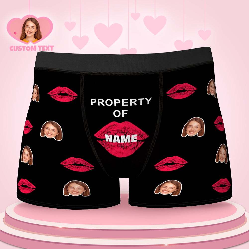 Custom Lip Print Property Of Name Boxers Brief Personalised Face Boxers Brief Valentine's Day Gifts