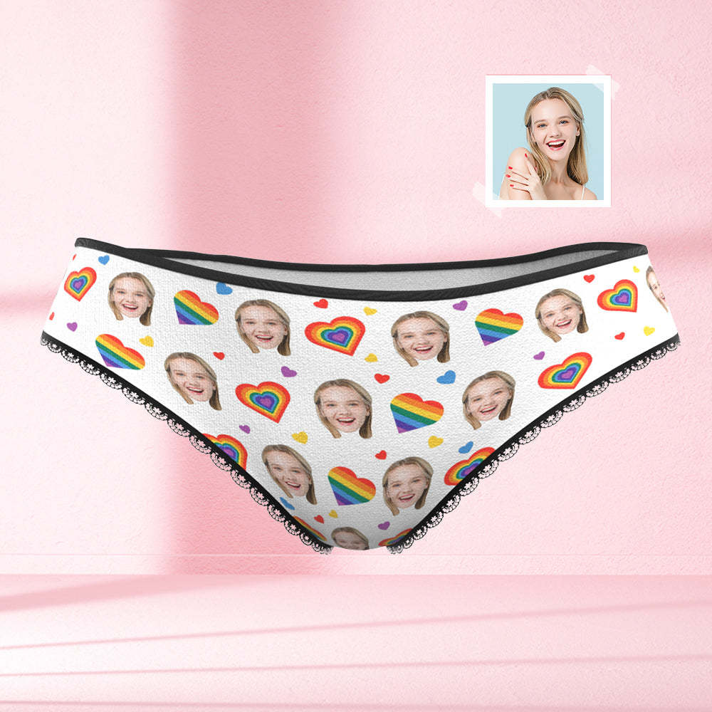 Custom Face Women's Panties Rainbow Hearts - FaceBoxerUK