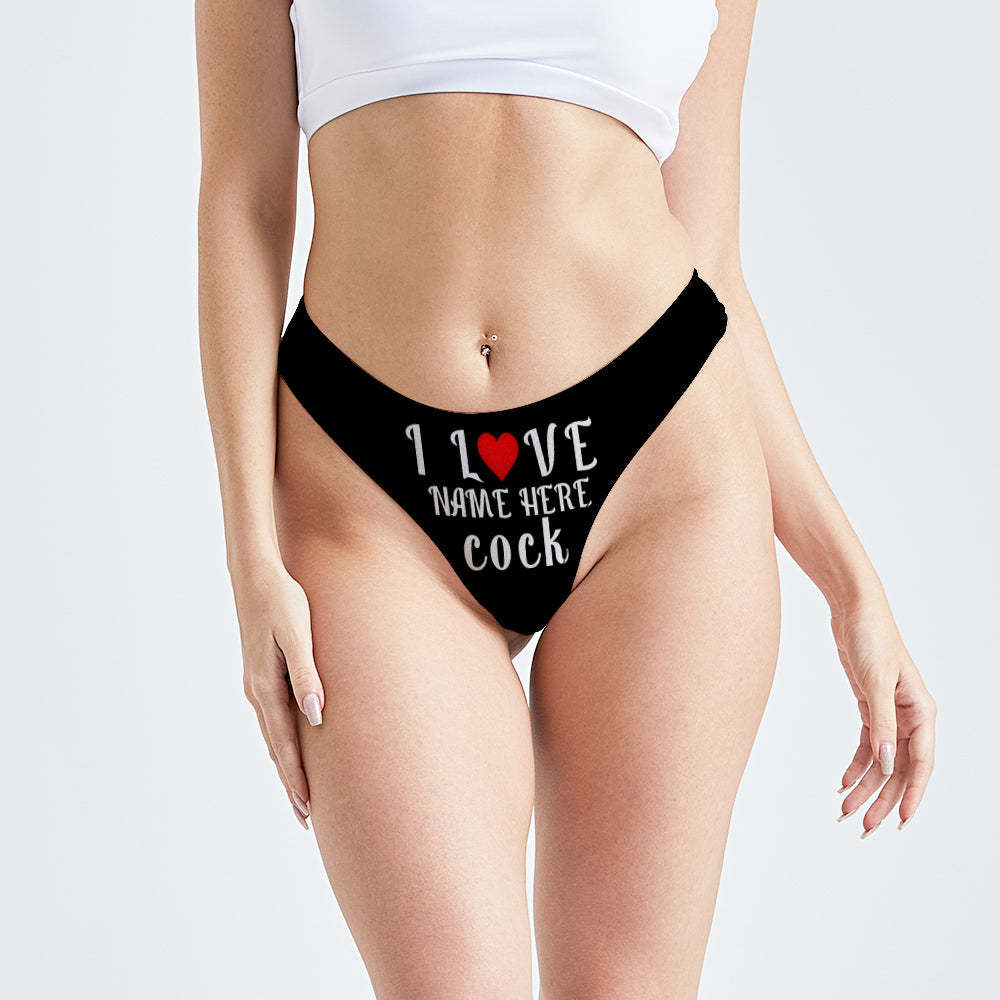 Custom Name I Love Cock Thong Panties Personalised Text Sexy Funny Panty Womens Thong Gift For Her - FaceBoxerUK