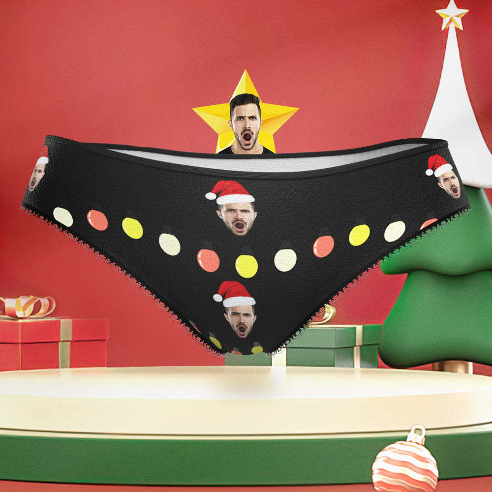 Custom Face with Santa Hat Christmas Lights Underwear Funny Christmas Panties for Her - FaceBoxerUK