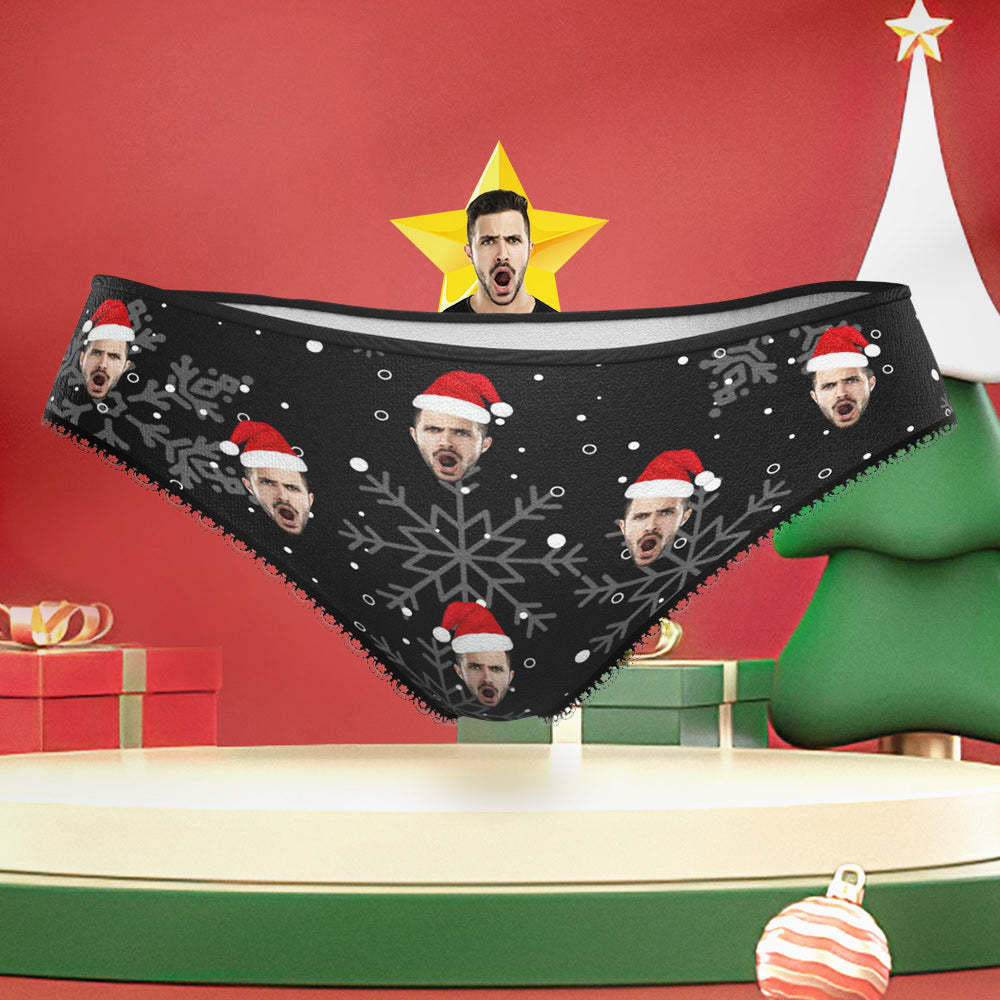 Custom Boyfriend Face Naughty Snowflakes Panties Funny Christmas Underwear Gift for Her - FaceBoxerUK