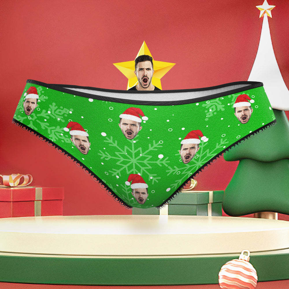 Custom Boyfriend Face Naughty Snowflakes Panties Funny Christmas Underwear Gift for Her - FaceBoxerUK