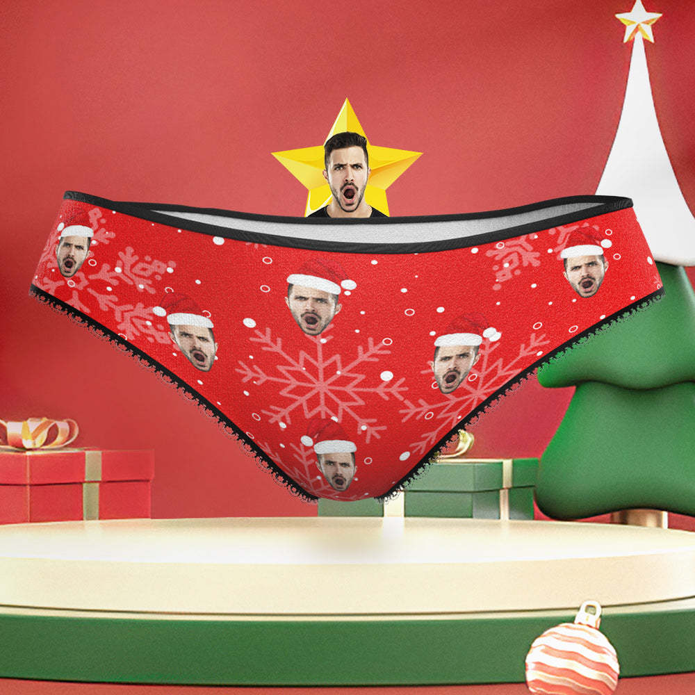 Custom Boyfriend Face Naughty Snowflakes Panties Funny Christmas Underwear Gift for Her - FaceBoxerUK