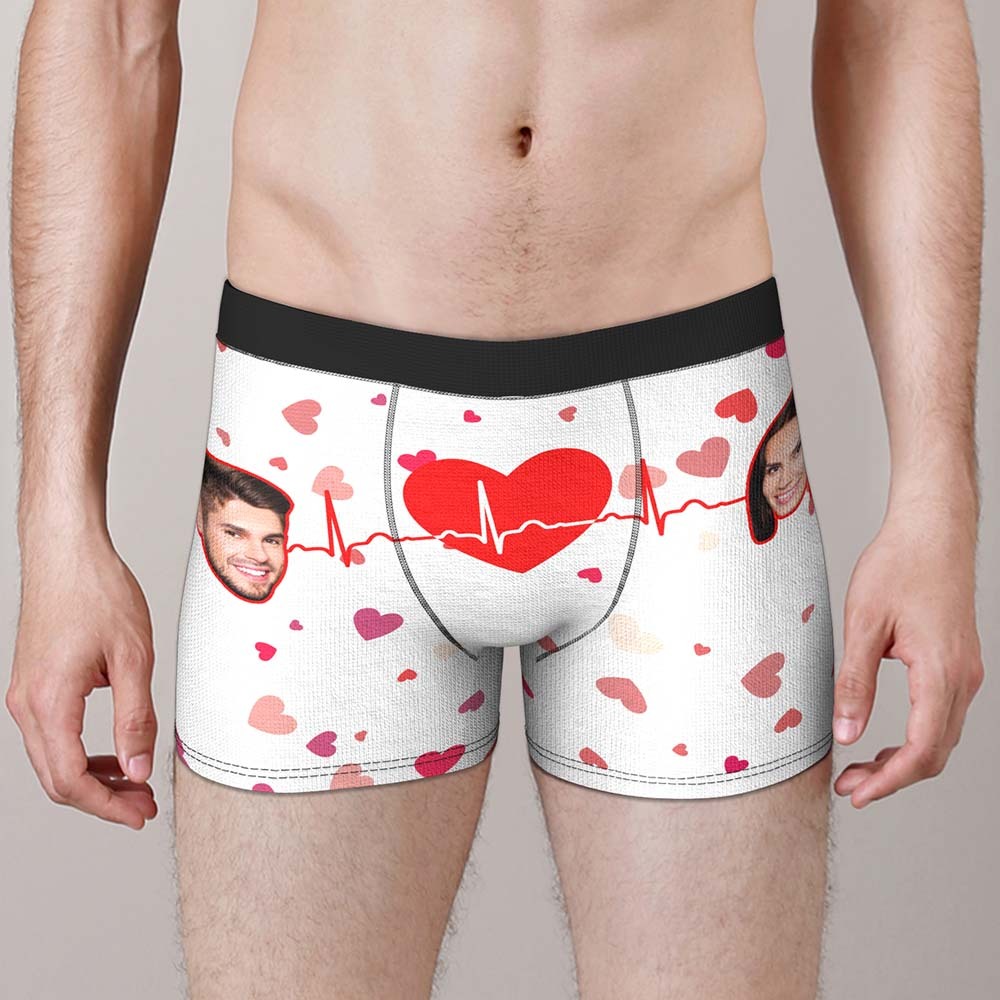 Custom Face Boxer with Couple's Picture Personalised Love Telepathy Symbol Men's Shorts Christmas Gift - FaceBoxerUK