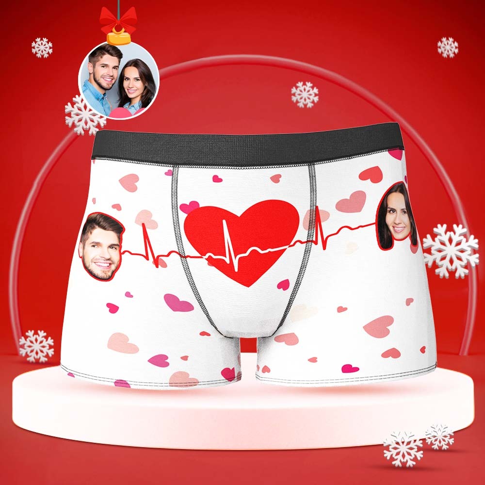 Custom Face Boxer with Couple's Picture Personalised Love Telepathy Symbol Men's Shorts Christmas Gift - FaceBoxerUK