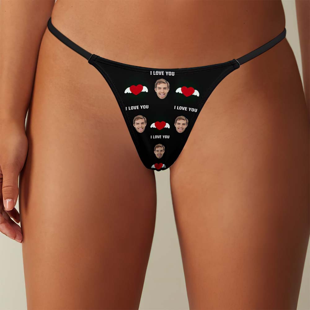 Custom Face Heart with Wings Women's Tanga Thong Gift for Her - FaceBoxerUK