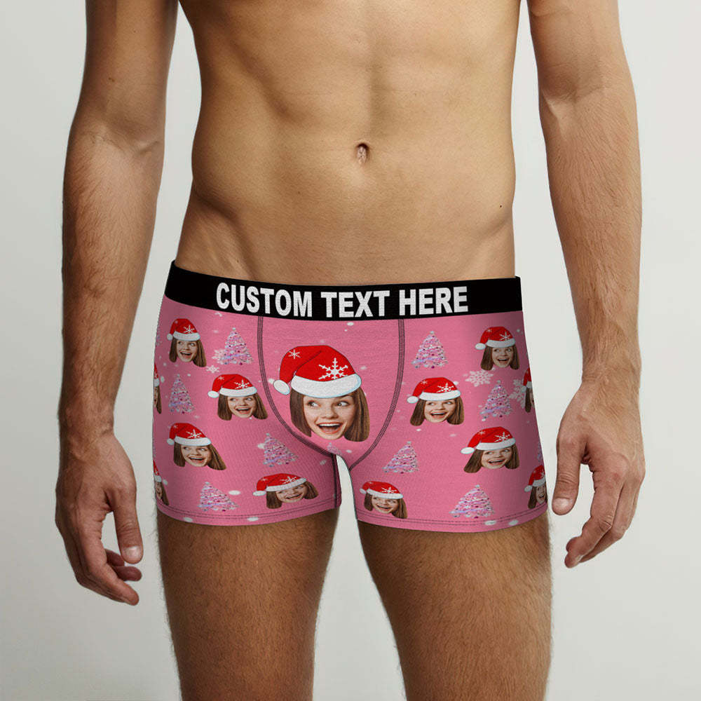 Custom Face Pink Christmas Tree Boxer Briefs Personalised Funny Christmas Gift - FaceBoxerUK