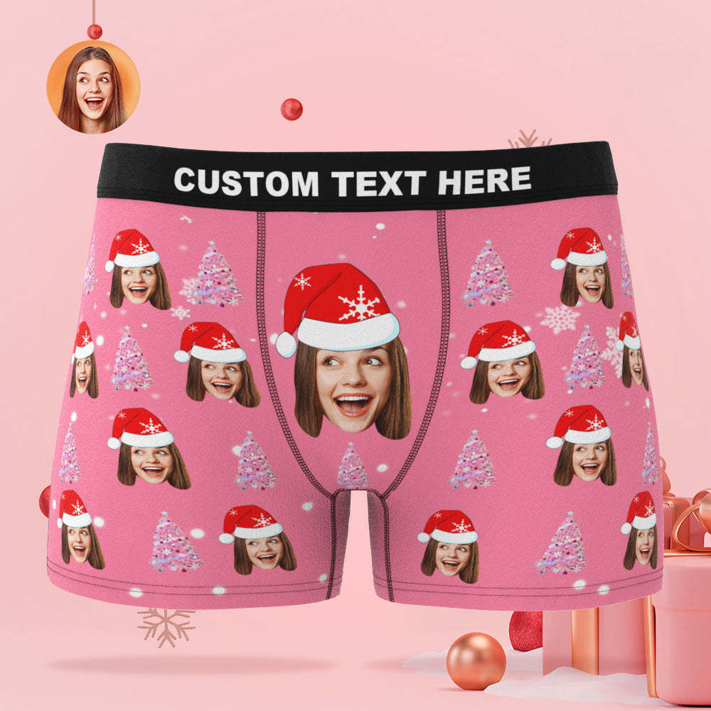 Custom Face Pink Christmas Tree Boxer Briefs Personalised Funny Christmas Gift - FaceBoxerUK