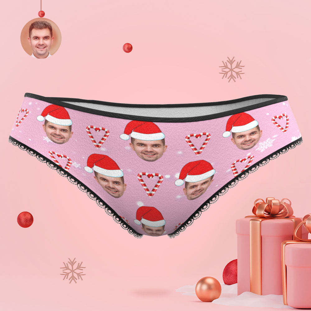 Custom Face Pink Christmas Candy Women's Panties Personalised Pink Christmas Gift - FaceBoxerUK