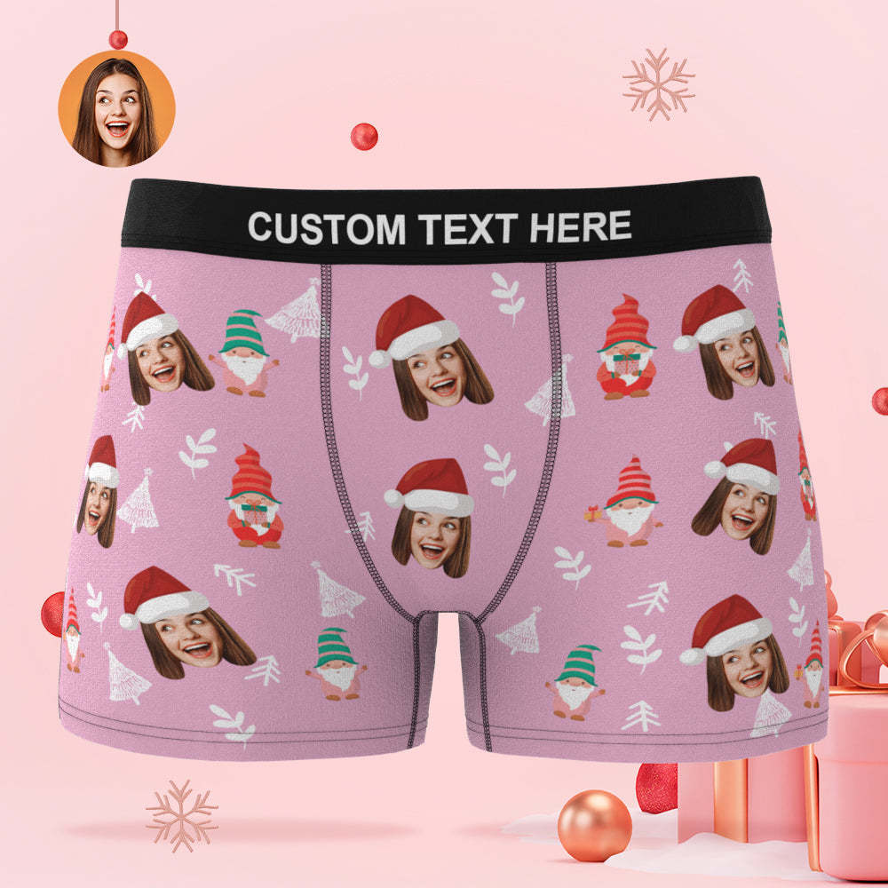 Custom Face Christmas Gnomes Pink Boxer Briefs Personalised Christmas Gift - FaceBoxerUK